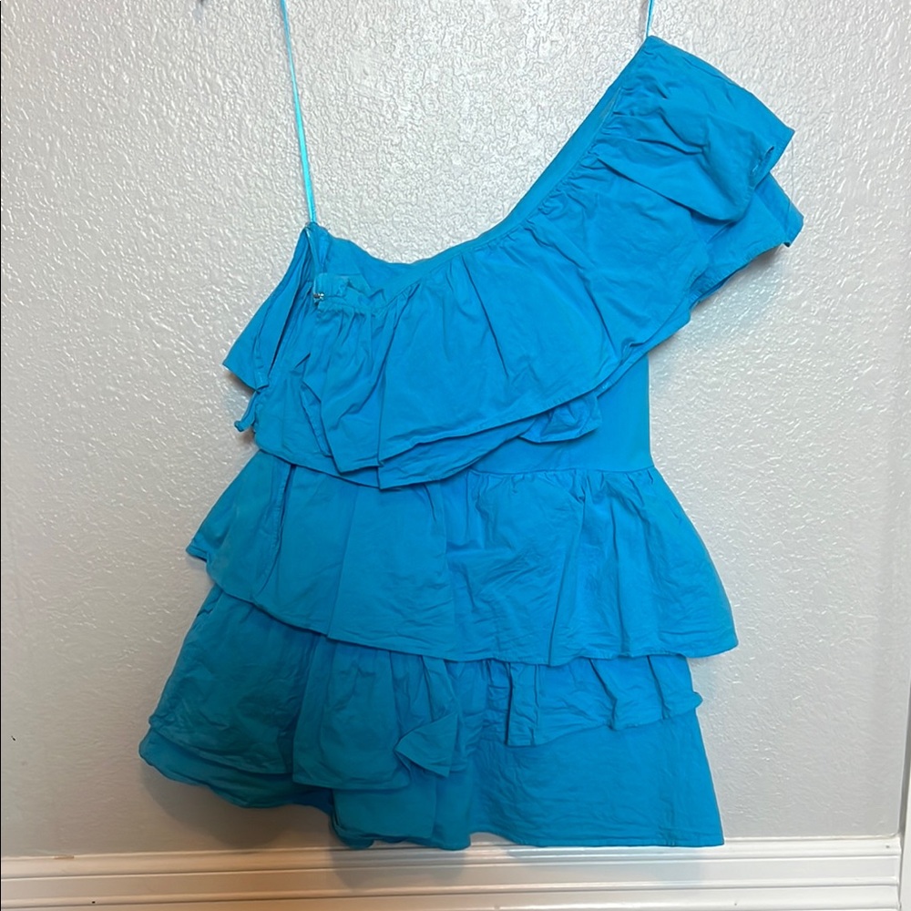 Blue Ruffled One-Shoulder Dress/Romper